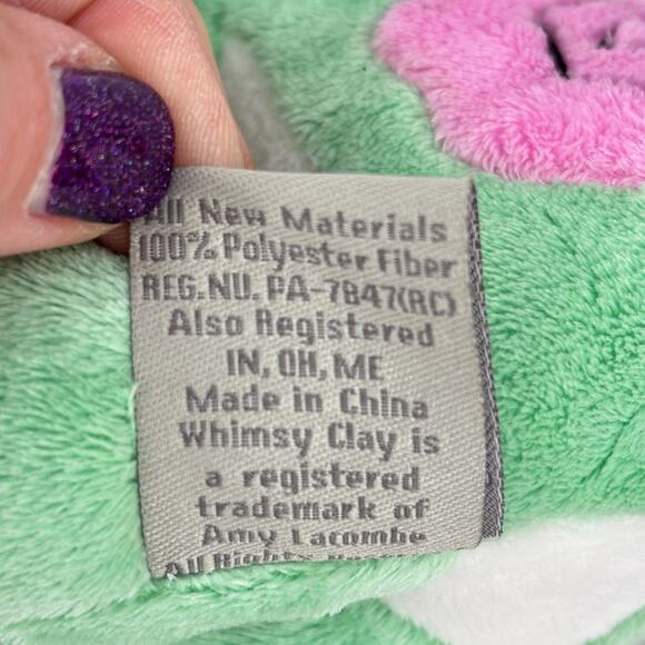 Whimsy Clay Cat Plush Green Pink Flowers Amy Lacombe Lil Flora 8.5 Inch - Picture 9 of 9